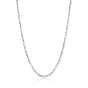 Long necklace with a continuous row of small round cubic zirconia stones in a white-toned metal